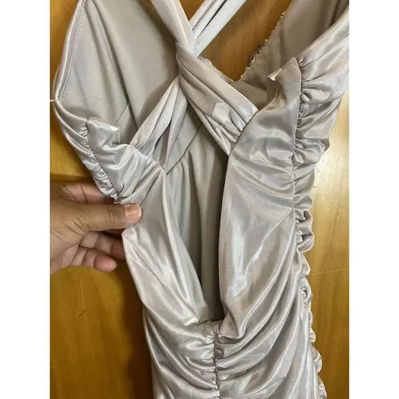 Narianna Ruffle Silver Metallic out back mini dress size Small S - Picture 9 of 11